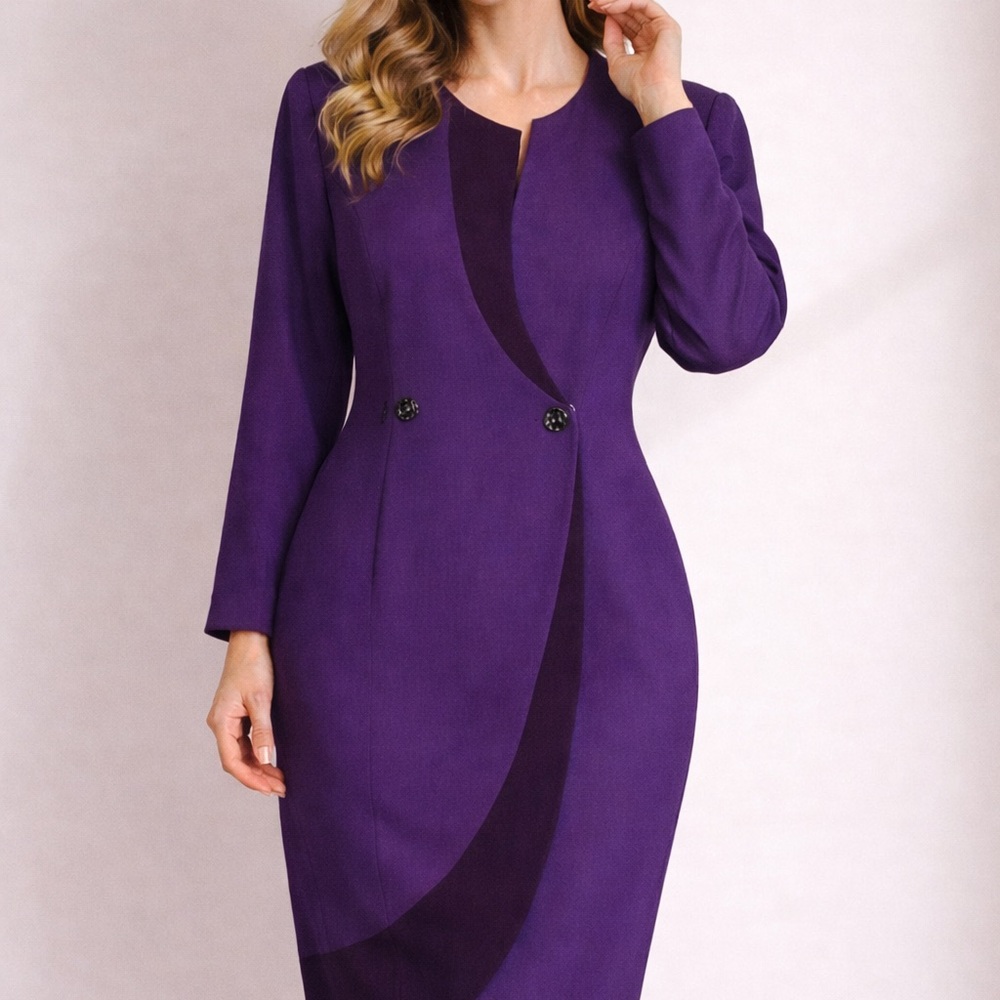 Vintage Bicci Womens Florine Wachter Dress 8 Purple 100% Wool Tailored Dynasty